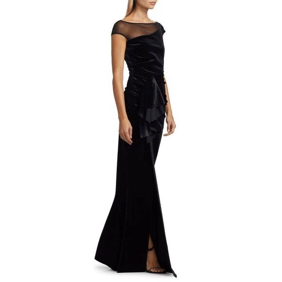 Chiara Boni Dresses & Skirts - Chiara Boni Women’s Aroma Illusion Velvet Ruffled Sheath Gown US 10 $1190
